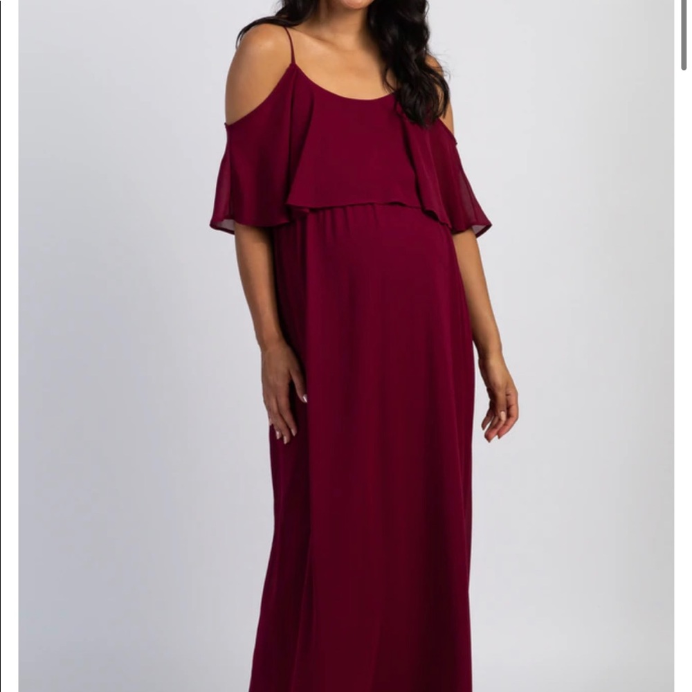 Small pink blush burgundy chiffon layered maxi dress